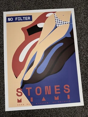 Póster litográfico de concierto de The Rolling Stones 30/08/21 Miami Hard Rock Stadium Foto 1 de 4