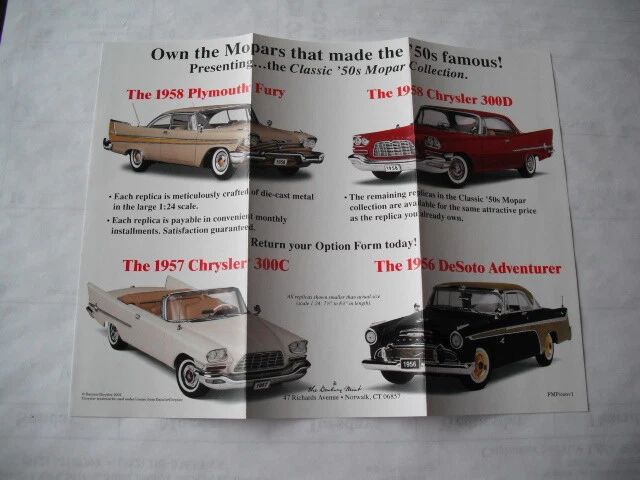 DANBURY COMO NUEVO AÑOS 50 COLECCIÓN MOPAR FOLLETO SOLO SIN COCHE 1956 DESOTO AVENTURERO  Foto 1 de 1
