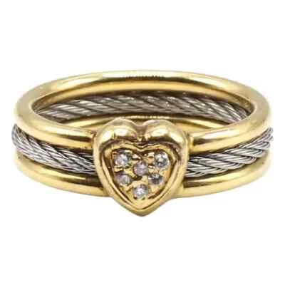 Philippe Charriol 18 Karat and Stainless Steel Heart Cluster Diamond Cable Ring - Image 1 of 4