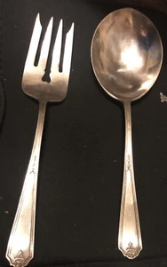 1923 Antique Gorham Silver Plate Serving Spoon & Fork Flatware Vanity Fair - Picture 1 of 15