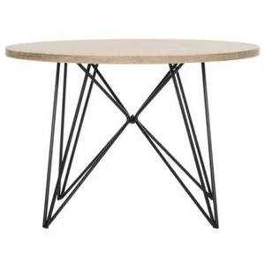 SAFAVIEH End Table 23.6"x15.8" Modern Round Solid Wood Iron Legs Light Oak/Black - Picture 1 of 6