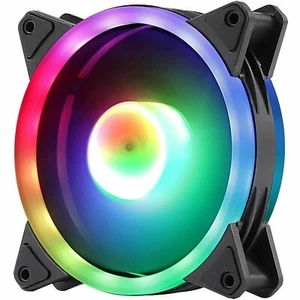 PC Cooling Fans Dual Ring Rainbow RGB LED 120mm Silent 4-Pin Molex Connector - Picture 1 of 13
