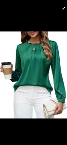Blooming Jelly Womens Dressy Blouse Pleated Long Sleeve Tops Satin M Nwt - Picture 1 of 1