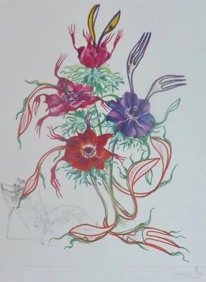 SALVADOR DALI Anémona del Toreador 1972 FIRMADO A MANO Arte Flores Surrealistas Foto 1 de 4