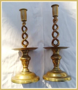 CANDLESTICKS (BRASS ANTIQUE PAIR - C. 1920's) - Picture 1 of 4