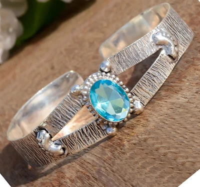 Brazalete de piedras preciosas de topacio azul suizo de plata de ley 925 regalo para celebración Foto 1 de 4