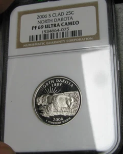 2006-S North Dakota Statehood Quarter NGC Proof 69 Ultra Cameo Slabbed #547A - Picture 1 of 4