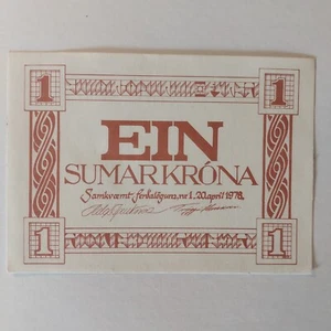 Iceland Vintage 1 Sumar Krona 1978 Banknote - Private Currency - Picture 1 of 2