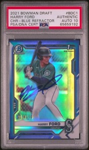 Harry Ford Signed 2021 Bowman Draft Chrome Blue Refractor /150 Psa GEM MT 10