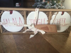 Rae Dunn Ceramic Christmas Ornaments FALALA JINGLE CHEER Set of 3 - Picture 1 of 3