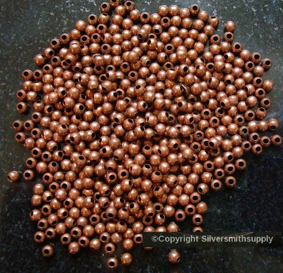 500 Ant Copper plated metal 3mm smooth round spacer beads filler beads FPB216 Foto 1 de 4
