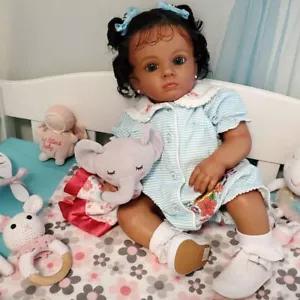 Reborn Baby Doll 24'' Vinyl Silicone Newborn Babies Girl Dolls Dark Brown Skin - Picture 1 of 5