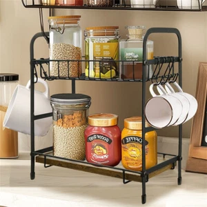 Mug Tree Cup Holder with Storage Basket Coffee Mug Holder 12 Hooks Kitchen Stand - Picture 1 of 12
