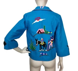 VTG 40s Mexican Hand Embroidered Needlework 100% Wool Tourist Souvenir Jacket - Picture 1 of 7
