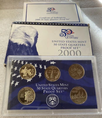2000 S Five Coin State QUARTER Proof 5 Coin Set Statehood 25c Coins Box and COA - Image 1 of 2