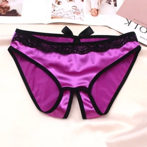 Women Sexy Satin Briefs Crotchles G-string Thongs Lingerie Underwear Panties US - Picture 1 of 18