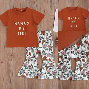 2PCS Toddler Baby Girls Clothes Short Sleeve T-shirt Floral Pants Summer Outfits - Picture 1 of 6