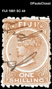 FIJI 1881 SC 44 QUEEN VICTORIA YELLOW BROWN 1/- UNG FINE - Picture 1 of 2