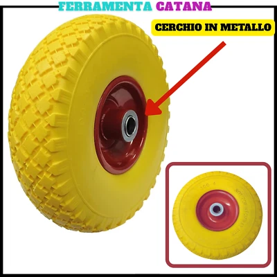 RUOTA RUOTE PIENA PER CARRELLI CARRELLO CARRIOLA GOMMATA RUOTINO ANTIFORATURA - Immagine 1 di 4