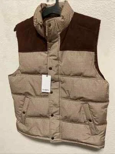 Men's Plaid Midweight Puffer Jacket Vest - Goodfellow & Co Brown - Picture 1 of 3