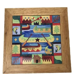 J Jennifer Brinley Trivet Wall Hanging Ceramic Art Tile Lodge Lake House Canoe - Picture 1 of 5