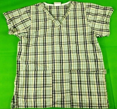 Tafford green plaid women's 2 pocket scrub top size XS - Image 1 of 4