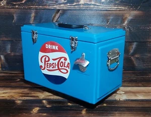 Pepsi Cola Kühlbox 6.6 Gal Pepsi Flaschenöffner + Alu Schild 19.3x11.8x10.6 In - Bild 1 von 8