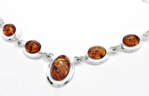 Bernstein Kette Silber 925 Damen Halskette 45 - 48 cm echt Sterlingsilber bc03 - Bild 1 von 5