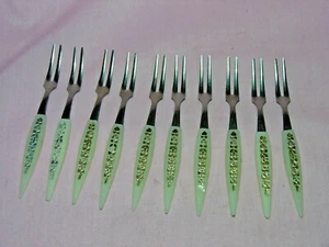 Vintage Set 10 Miniatur Kunststoff Gold/Silber Cocktail Gabeln Edelstahl Japan - Bild 1 von 4