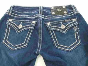 MISS ME Denim Women's Bling Crystals Rhinestones LOGO Low Rise Boot Jeans 27 - Picture 1 of 10