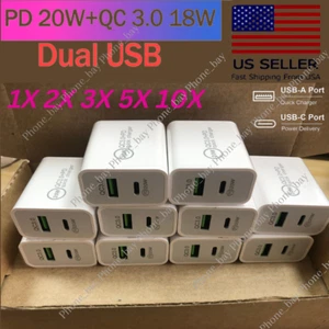 PD 20W USB-C Dual Port Adapter Wall Charger For iPhone 11 12 13 14 7 SAMSUNG Lot - Picture 1 of 15