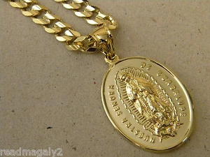 Juego de cadena cubana enchapada en oro amarillo y dijes Madre María Guadalupe para hombre 24 pulgadas 7 mm - Imagen 1 de 6