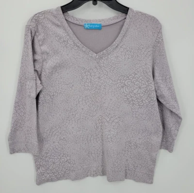 Top Fresh Produce Mujer Gris Medio Floral Tejido Cuello en V Artístico Boho Informal Playa Foto 1 de 4