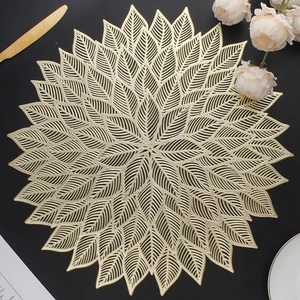 8 PCS Gold Hollow Out Flowers Placemats, Pressed Vinyl Blooming Leaf Table Mats - Picture 1 of 7