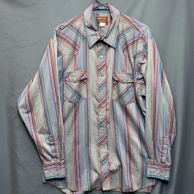 Camisa Rustler De Colección Para Hombres XL Rayas Perla Occidental A Presión Colas X Largas Años 90 Foto 1 de 4