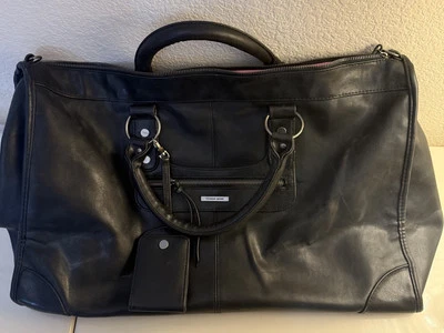 Vintage Victoria Secret Black Leather Purse Weekender Duffle Bag Tote 19x7x12.5” - Image 1 of 4
