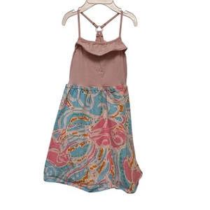 Lilly Pulitzer Dory Dress Kids Pink Blue Racerback Jellyfish Print A-Line Ruffle - Picture 1 of 4