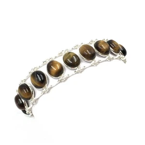 925 Silber Armband 19cm moderner Schmuck Tigerauge Tennisarmband Katzenauge - Picture 1 of 14
