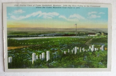 Postal de lino vintage de 1930 de Custer Battlefield, Montana cerca de Little Big Horn Foto 1 de 2