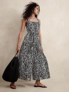Banana Republic 10T Cotton Wide-Leg Jumpsuit Tall Black and White #445968 - Picture 1 of 8