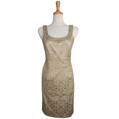 Vestido Jaquard Funda Dorada Carmen Marc Valvo Para Mujer Talla 6 Novia Boda Foto 1 de 4