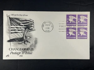 US FDC 1981 Postage B Rate Eagle Flag Block of 4 SF ArtCraft Cover a687 - Picture 1 of 2
