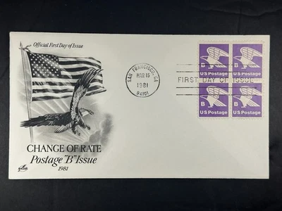 US FDC 1981 Postage B Rate Eagle Flag Block of 4 SF ArtCraft Cover a687 - Image 1 of 2