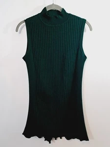 Túnica sin mangas larga de punto verde acanalada con cuello falso The Limited para mujer talla mediana - Imagen 1 de 6
