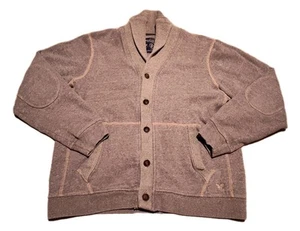 American Eagle Gray Shawl Neck Sweater Cardigan Grandpa Dad Elbow Patches EUC L - Picture 1 of 17