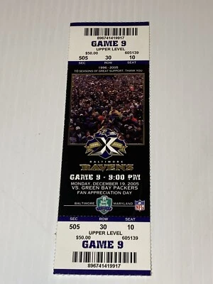 AARON RODGERS 2nd NFL gm ticket stub DEION SANDERS Last INT  2005 Ravens Packers - Image 1 of 4