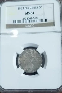 1883 5C LIBERTY NICKEL NGC MS 64 NO CENTS - Picture 1 of 4