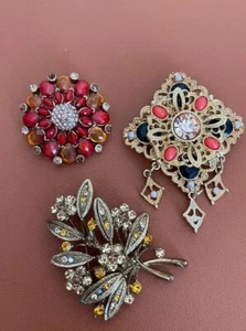 3 Womens Multicolor Crystal Rhinestone Flower Statement Brooches Nordstrom - Picture 1 of 6
