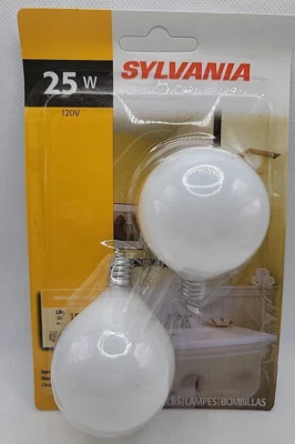 Sylvania 25W G16.5 *NON LED* Frosted Globe 2 Pack Small Base 120V Light Bulb - Image 1 of 4