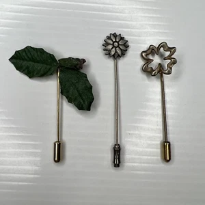 H7 Lot Four Leaf Clover Sunflower Leaf 70s Retro Hat Stick Pin - Picture 1 of 5